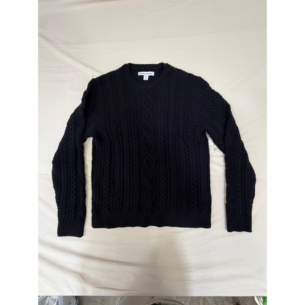 Amazon Essentials Womens Cable Knit Crewneck Sweater Black Large New